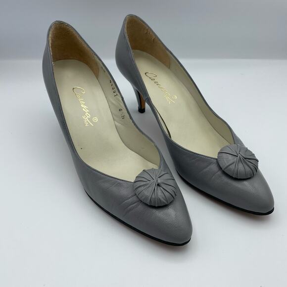 Caressa Spain Gray Leather Vintage Heels Size 6.5 Narrow - Picture 1 of 14